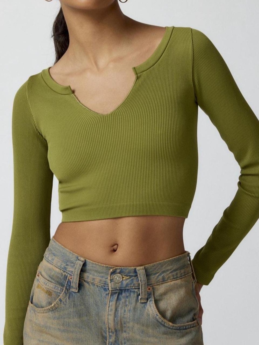 5 FOR $25 | Out From Under Urban Outfitters Lias Notch Neck Crop Top Green M/L